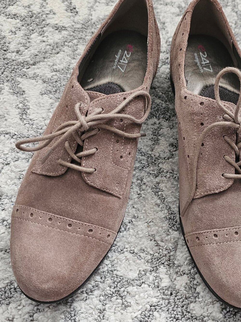 Easy Spirit Suede Lace Up Loafers Size 9.5 Taupe